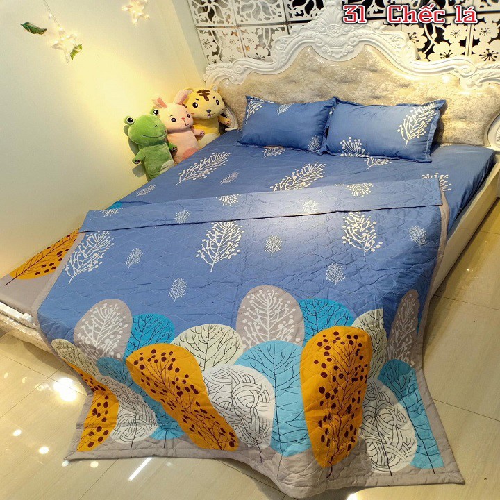Bộ Ga Gối 3 Món Chất Liệu Cotton Poly Mẫu LÁ CỌ