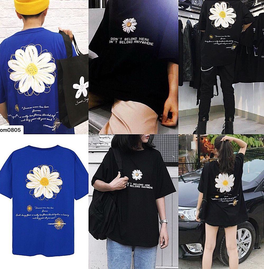 Áo thun nam nữ tay lỡ in bông cúc phong cách chất thun thời trang sakura - ms559