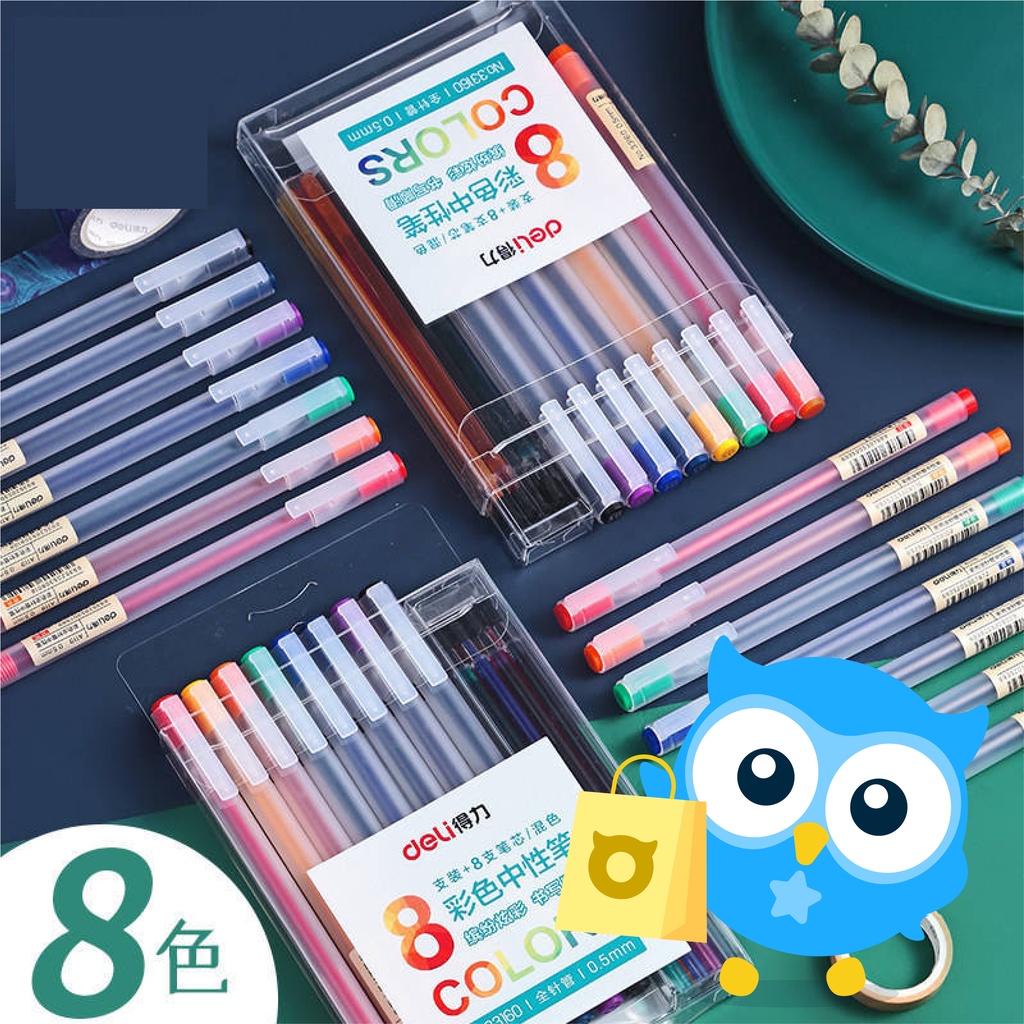 Hộp Bút gel màu A119 (8 bút + 8 lõi / hộp) 0,5mm