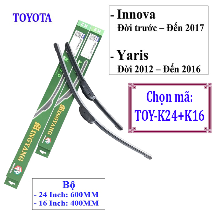 Bộ 2 thanh gạt nước mưa ô tô Nano Mềm cao cấp dành cho hãng xe Toyota: Camry-Altis-Yaris-Fortuner-Vios-Hilux-Innova-Land Cruiser-Avalon-Previa