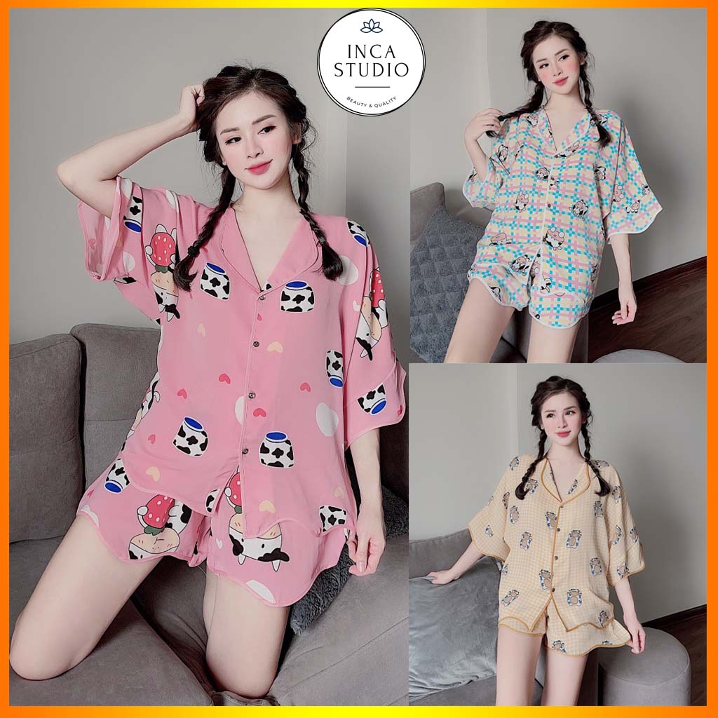(Hàng loại 1) Đồ ngủ Pyjama lụa Mango cánh dơi INCA 06- Free size dưới 65kg, Lụa mango thoáng mát