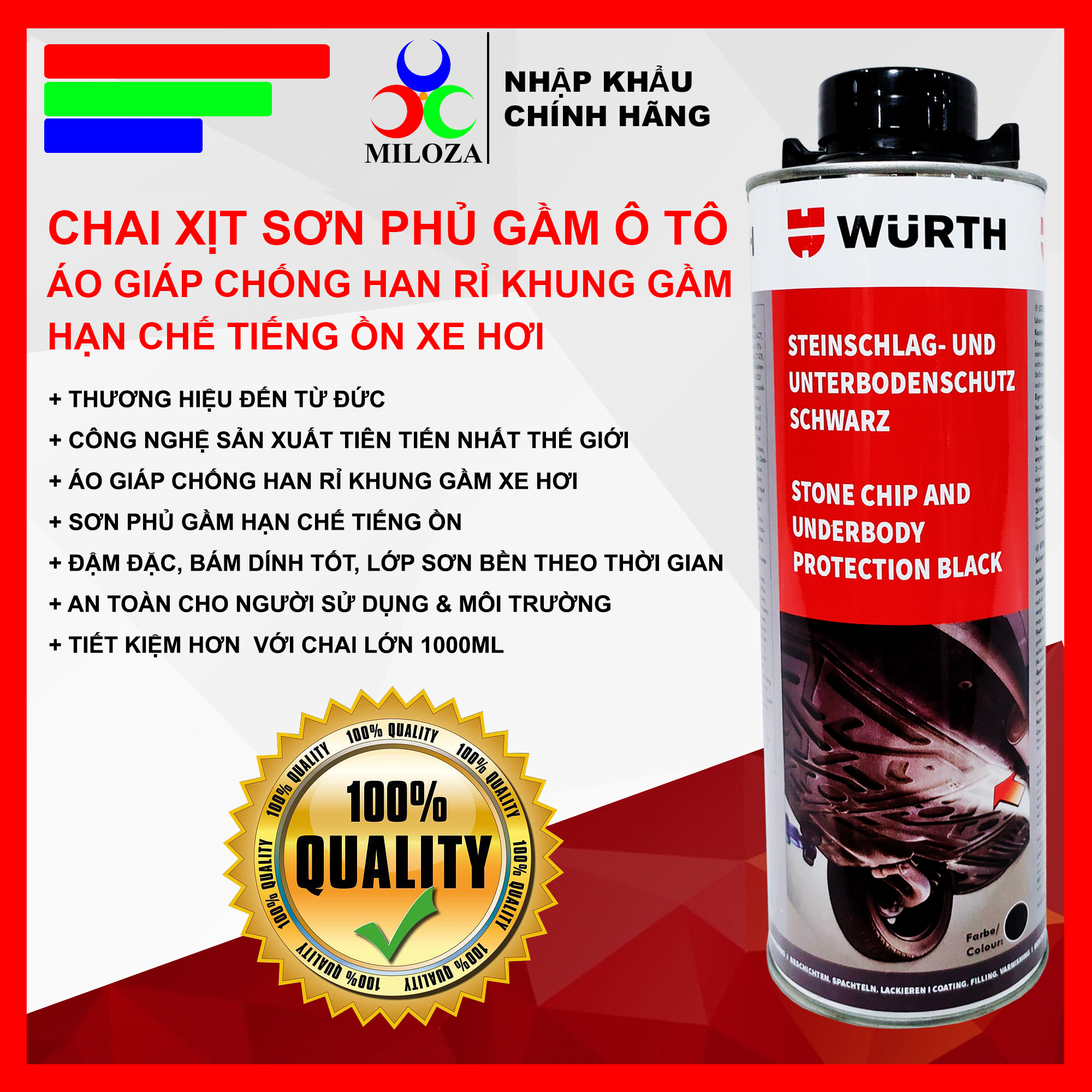 Giảm giá Sơn phủ gầm - sơn chống gỉ sét gầm xe ô tô - sơn chống ồn wurth  1000 ml - công nghệ đức - miloza nhập khẩu - Mua Thông Minh