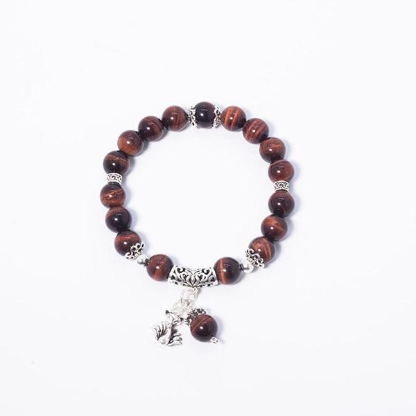 Vòng đá mắt hổ nâu đỏ phối charm bạc hồ ly 9 đuôi