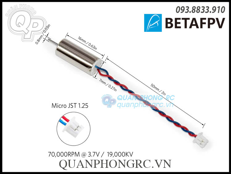 Motor betafpv 716 7x16mm 19000kv brushed motor 2cw + 2ccw