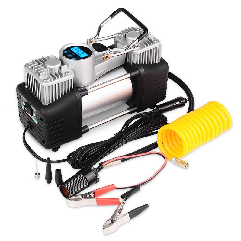 Bơm 2 xi lanh đồng hồ điện tử không đèn cho ô tô , bơm 2 piston xylanh aircompressor điện 12v