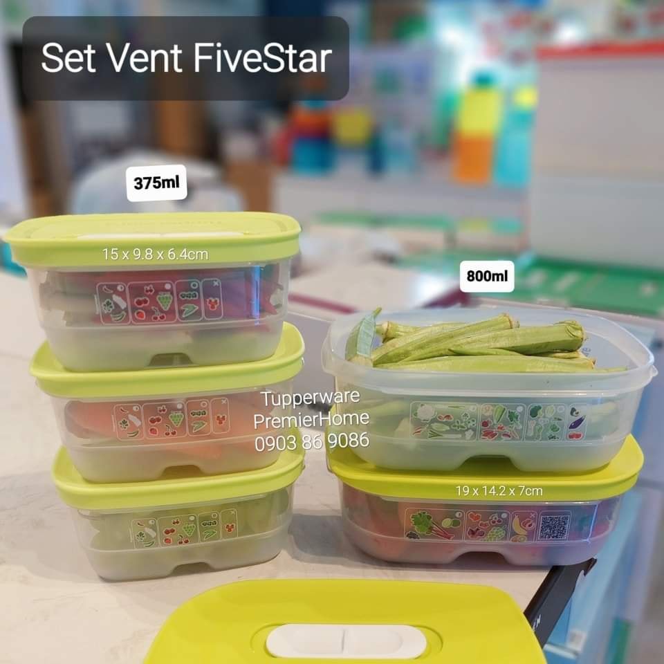 BỘ HỘP TRỮ MÁT CÓ NÚT HÔ HẤP TUPPERWARE VENTSMART FIVE STAR