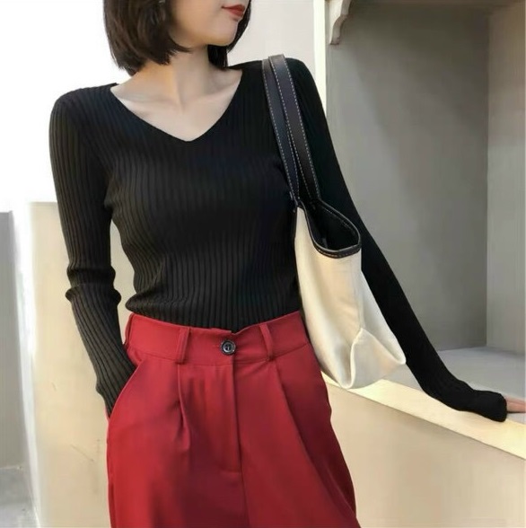Áo len cổ tim dài tay -chất len tơ mềm ấm