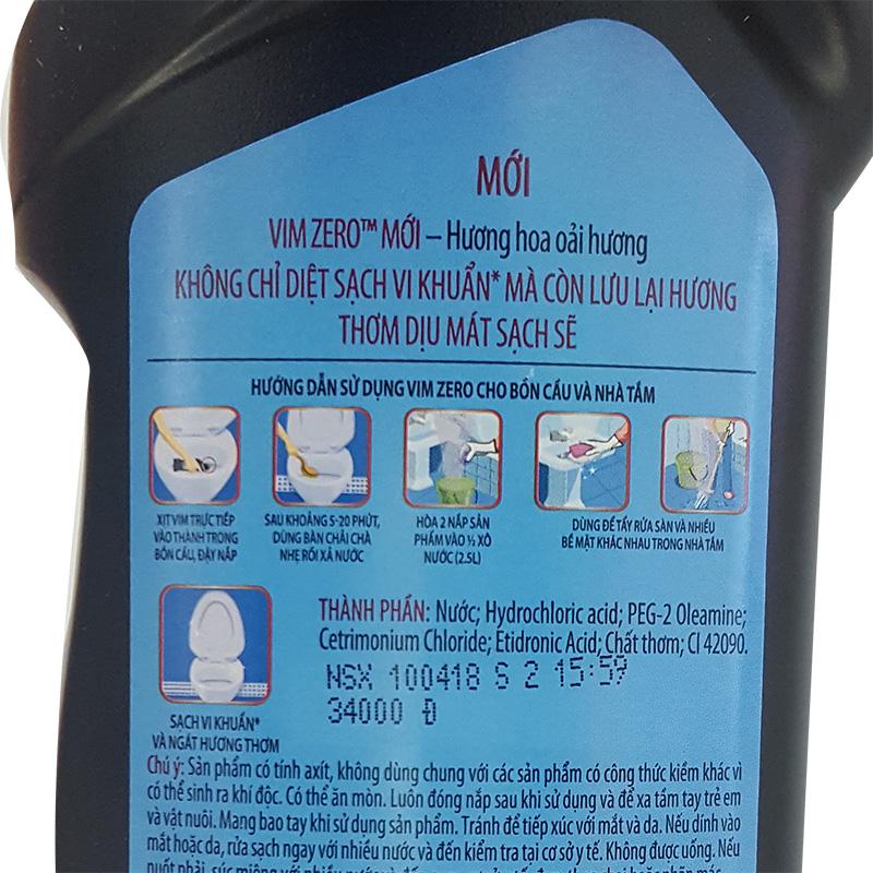 CHẤT TẨY RỬA BỒN CẦU VIM ZERO 750ML HƯƠNG HOA OẢI HƯƠNG