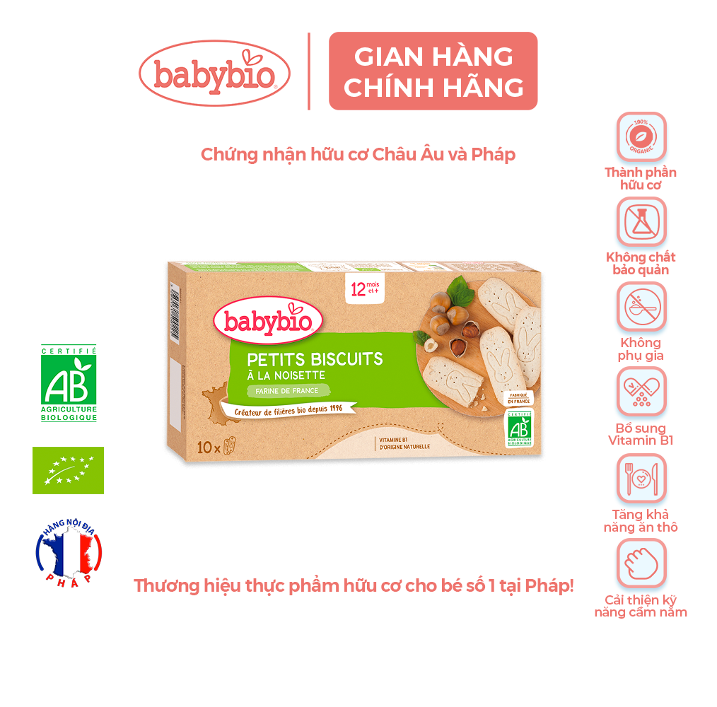 Bánh quy ăn dặm hữu cơ vị hạt phỉ Babybio 160g  12 tháng