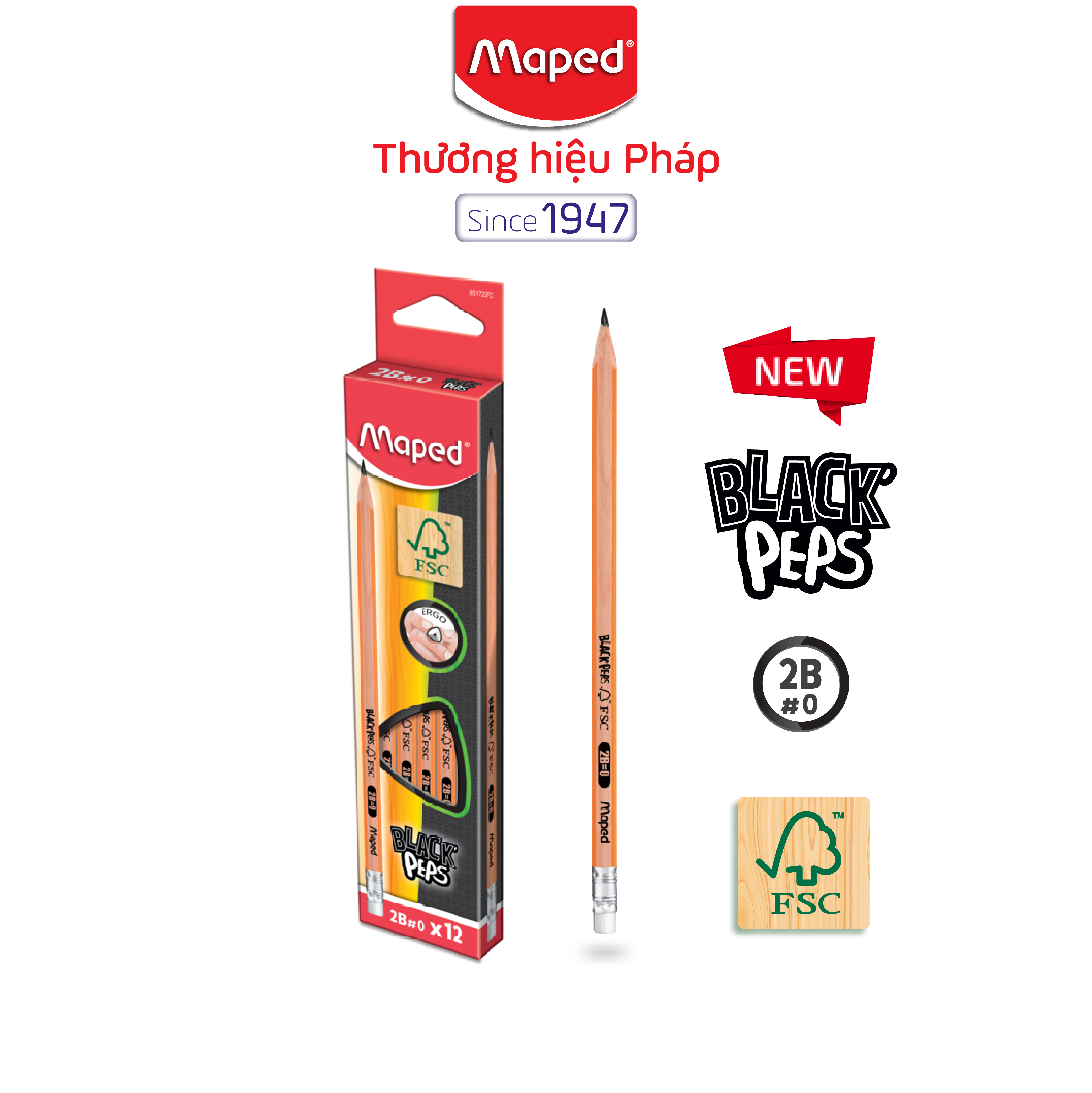 MAPED - Viết chì đen FSC Maped Gôm/không gôm [Chính hãng]