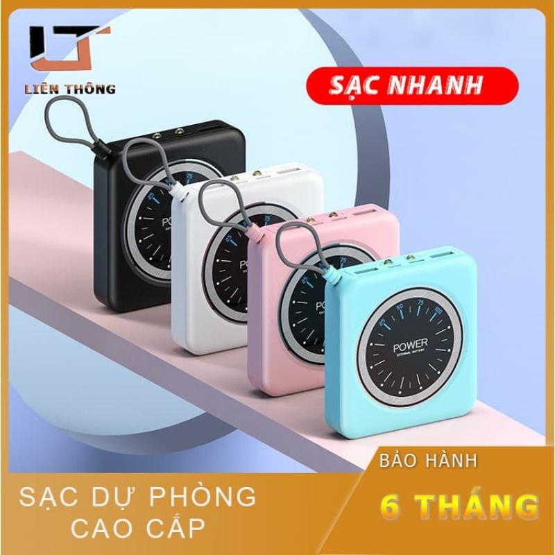 Giá Pin Sạc Dự Phòng Liên Thông GD-43 Thiết Kế Mặt Đồng Hồ Mini Tiện Gọn Hiển Thị Dung Lượng Pin Sạc Nhanh Sạc An Toàn Dung Lượng 10000mAh
