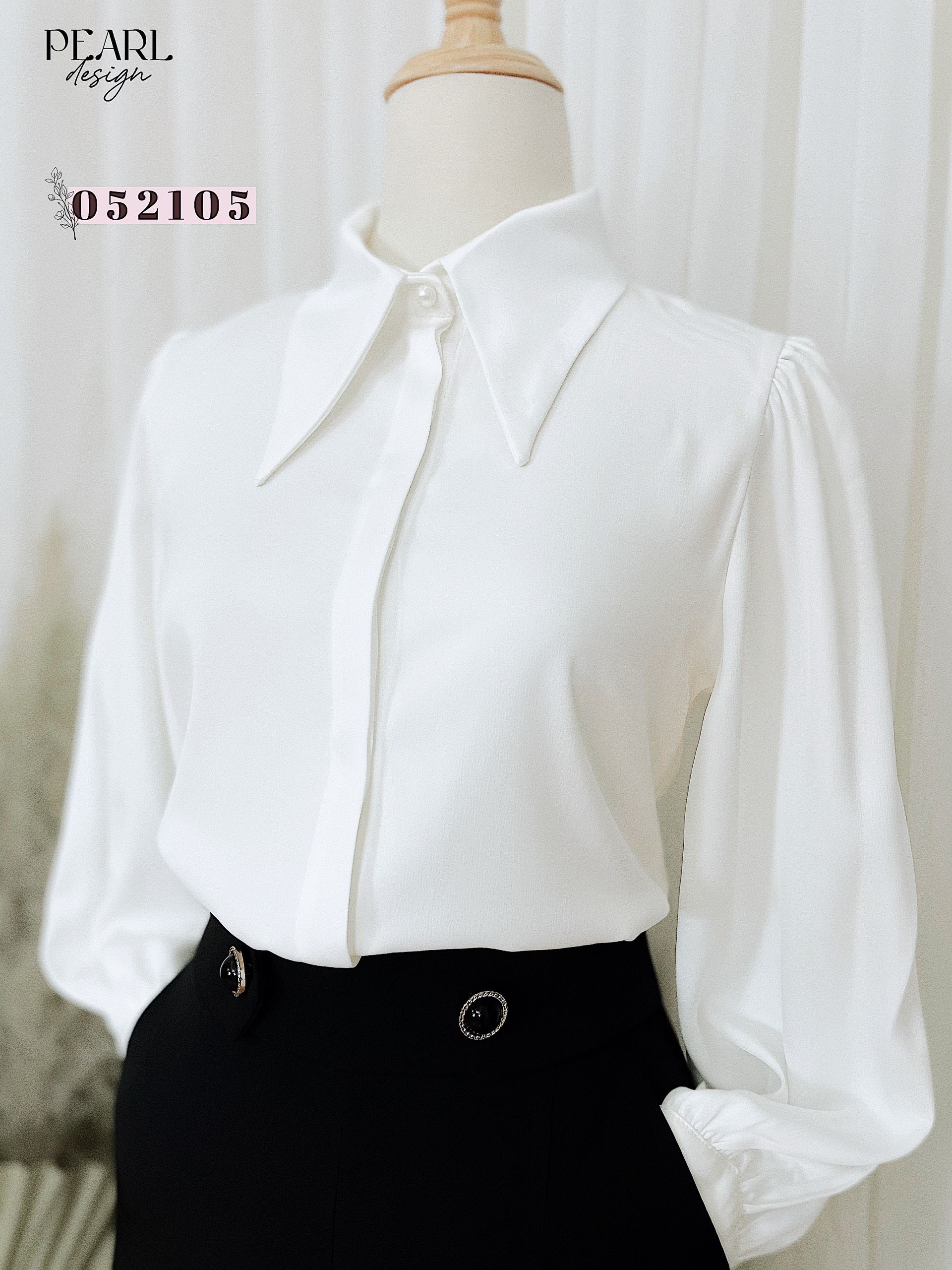 Áo sơ mi công sở nữ lụa tay phồng Pearl Design 052105
