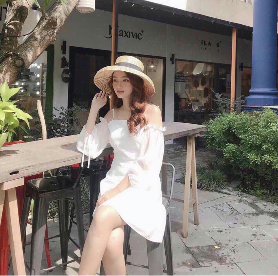 ĐẦM NỮ BÁNH BÈO TRỄ VAI MÀU TRẮNG DÀI TAY BB111 CỰC XINH