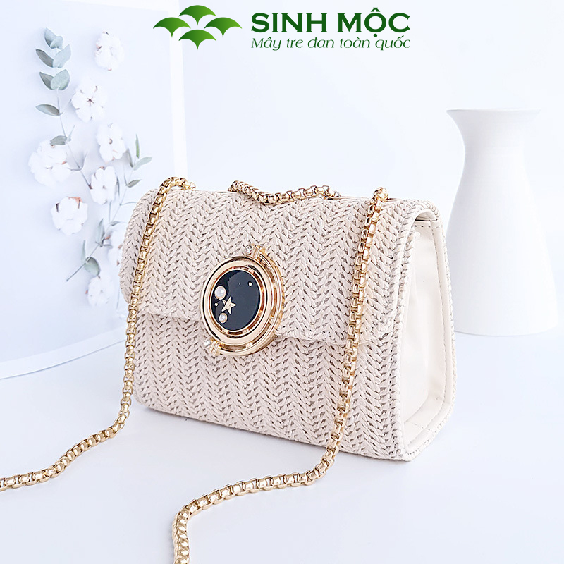 Túi cói đeo chéo, túi xách nữ giả cói, túi đeo vai Sinh Mộc - M3028
