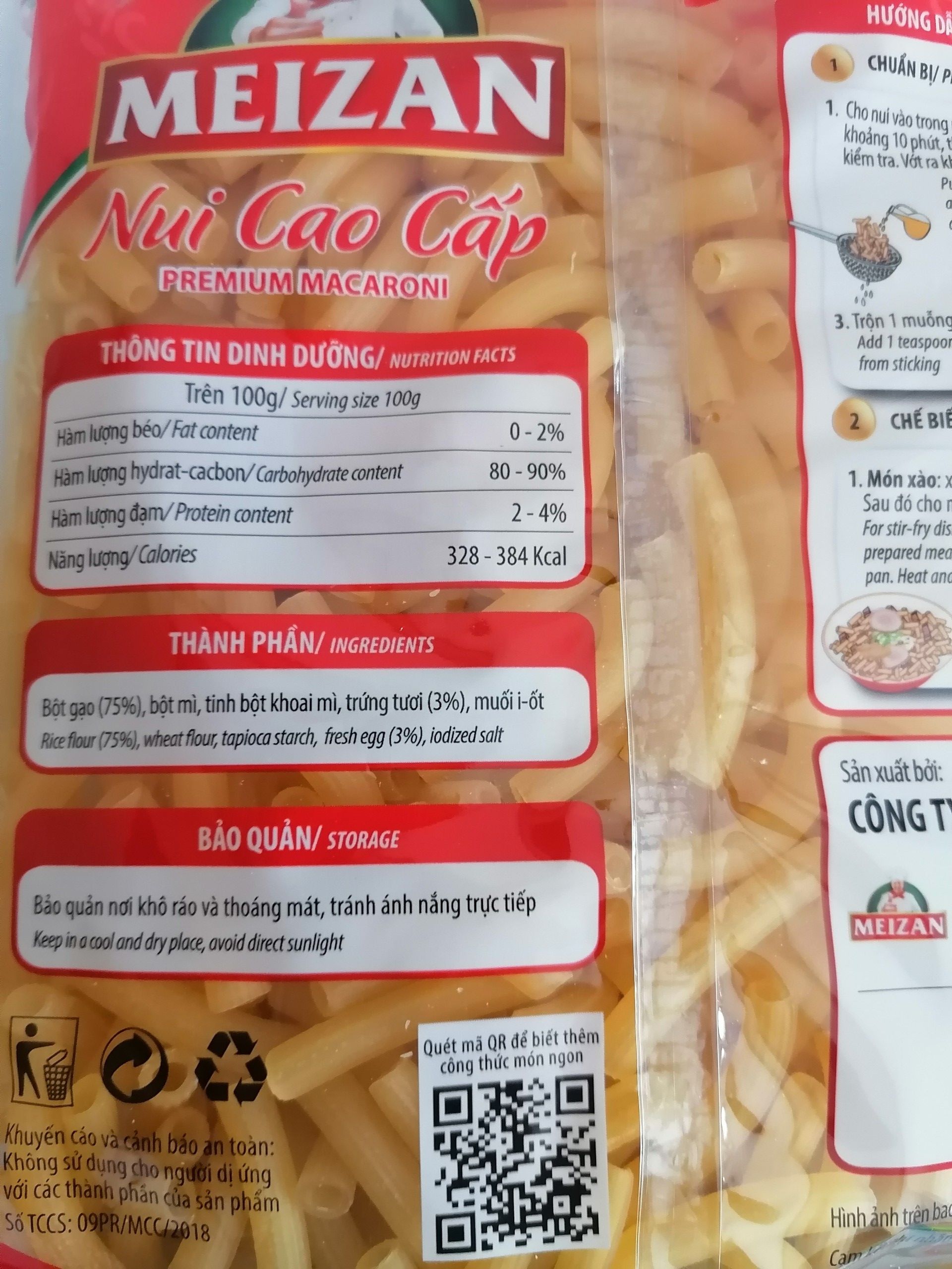 [gói 400g] NUI CAO CẤP (Ống dài) MEIZAN Premium Macaroni (Sedani Rigati)