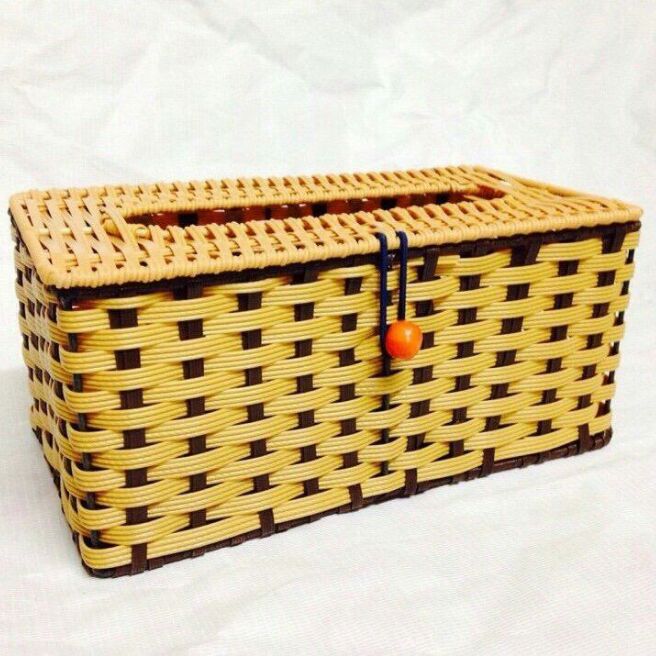 Hộp đựng giấy ăn nhựa giả mây hình chữ nhật