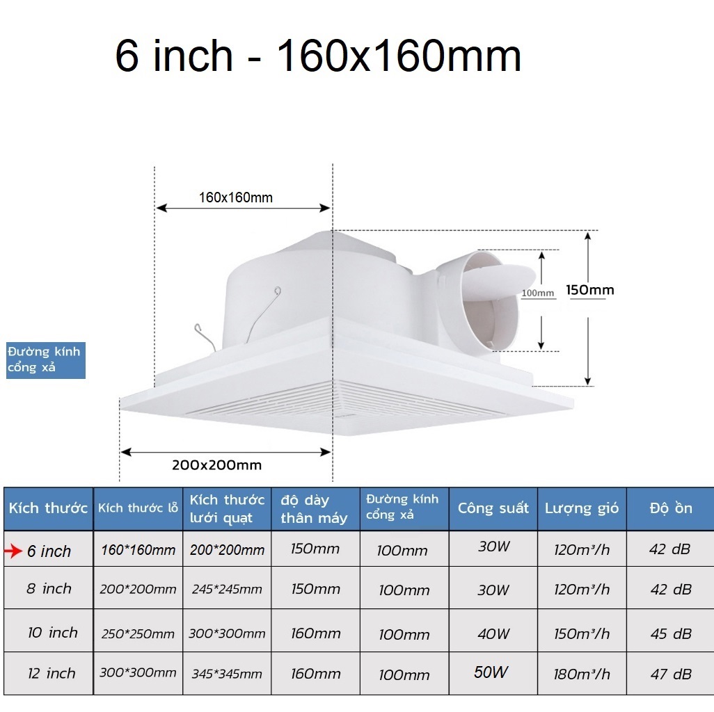 Quạt hút âm trần LAVITA đường kính ống nối 100 âm trần