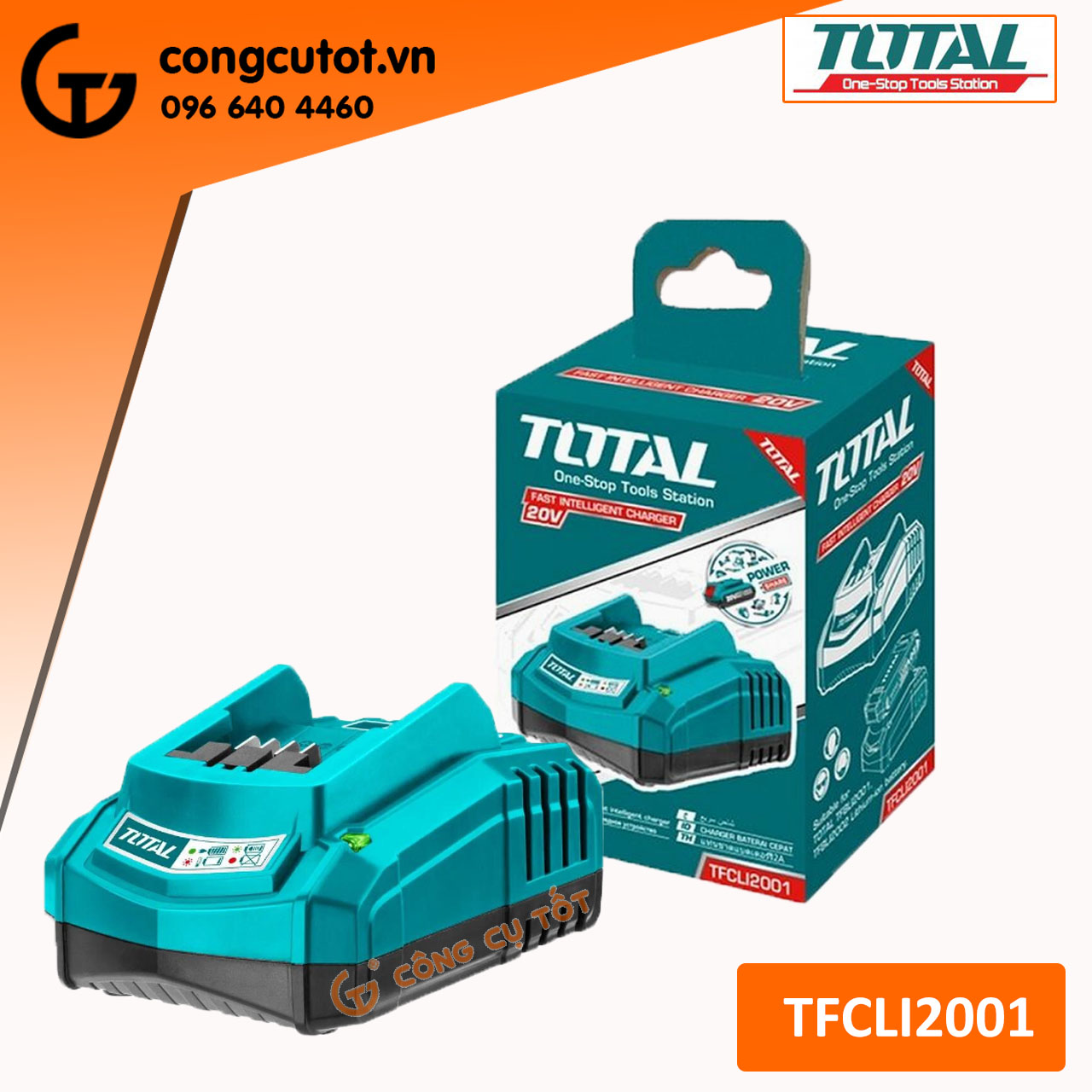 Đế sạc pin 20V Lithium-ion INGCO FCLI2001, TOTAL TFCLI2001