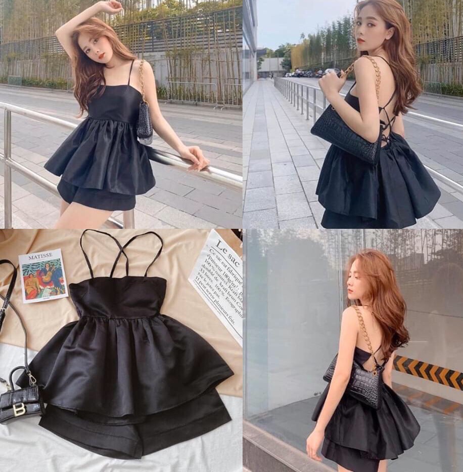 Set áo hai dây và quần dáng xòe dễ thương