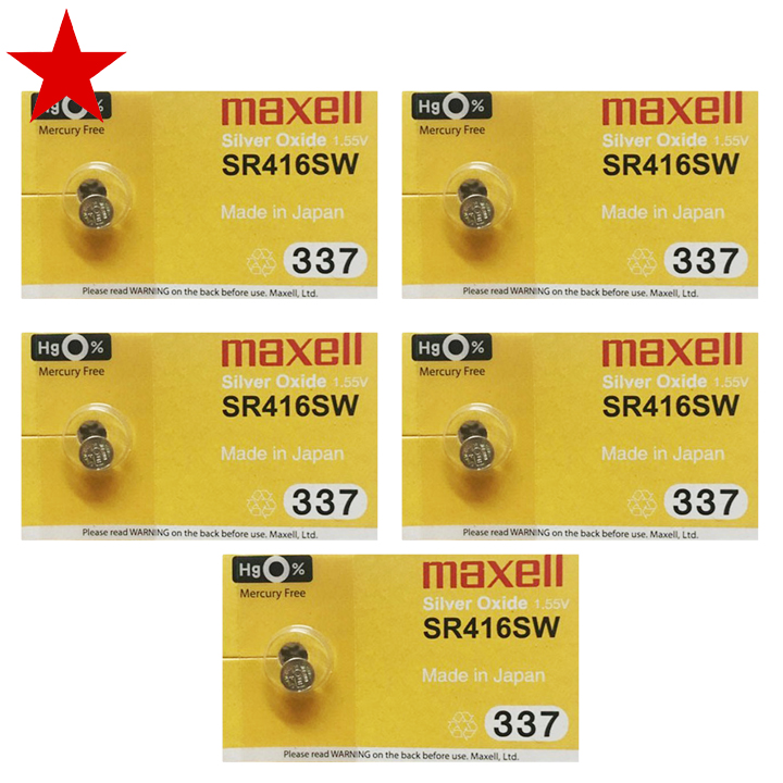 Combo 5 vỉ pin đồng hồ SR416SW 337 Maxell 1.55V (1 vỉ 1 viên)