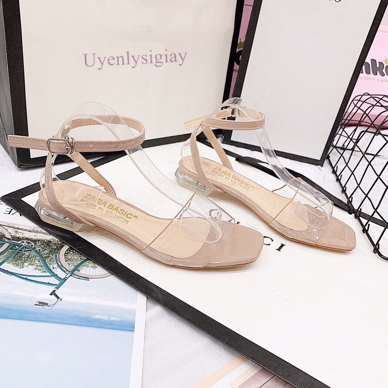 Dép sandal 2 quai trong gót 2 phân lên chân cực chất