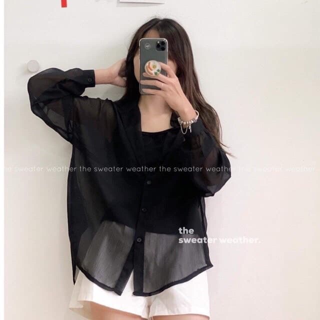 (Ảnh thật) Áo sơ mi voan lụa mỏng kèm áo 2 dây thời trang Ulzzang, Áo sơ mi tay bồng mềm mịn thoáng mát ngày hè 2021, Áo sơ mi nữ , Áo 2 dây nữ thời trang Hàn Quốc. BESTHOME VIETNAM