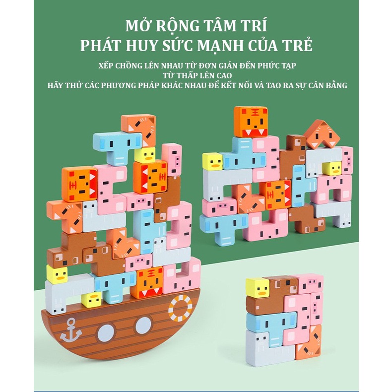 Thuyền cân bằng động vật 3D bằng gỗ
