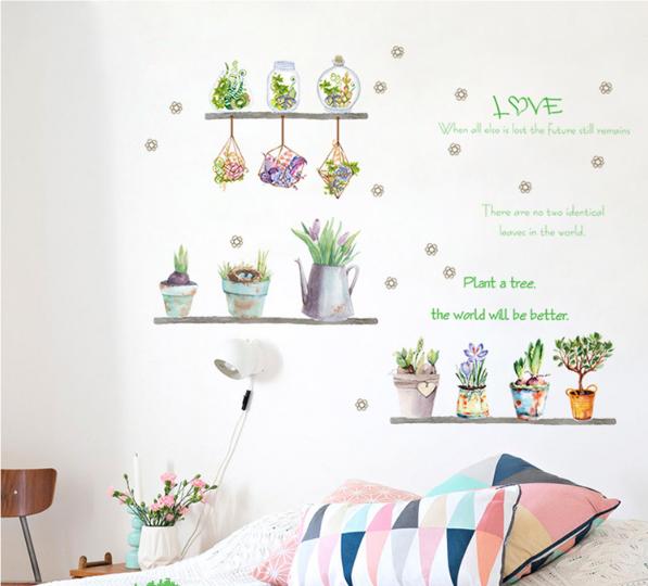 Decal trang trí nhiều chậu cây hoa cổ điển