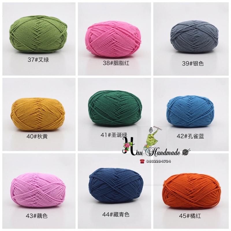 Len milk cotton 50g (Bảng màu 1 từ 01-50)