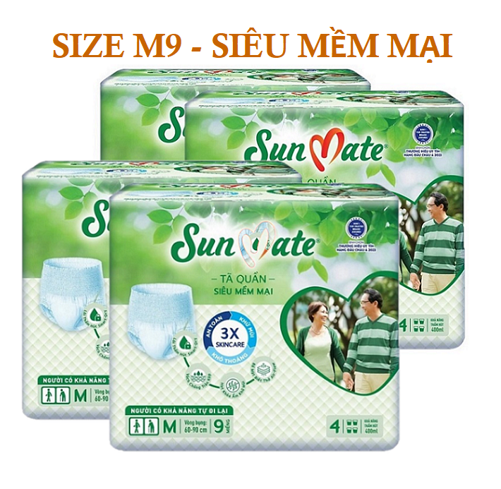 Combo 4 bịch Tã quần SunMate size M9, size L8 (tã người lớn siêu mềm mại)