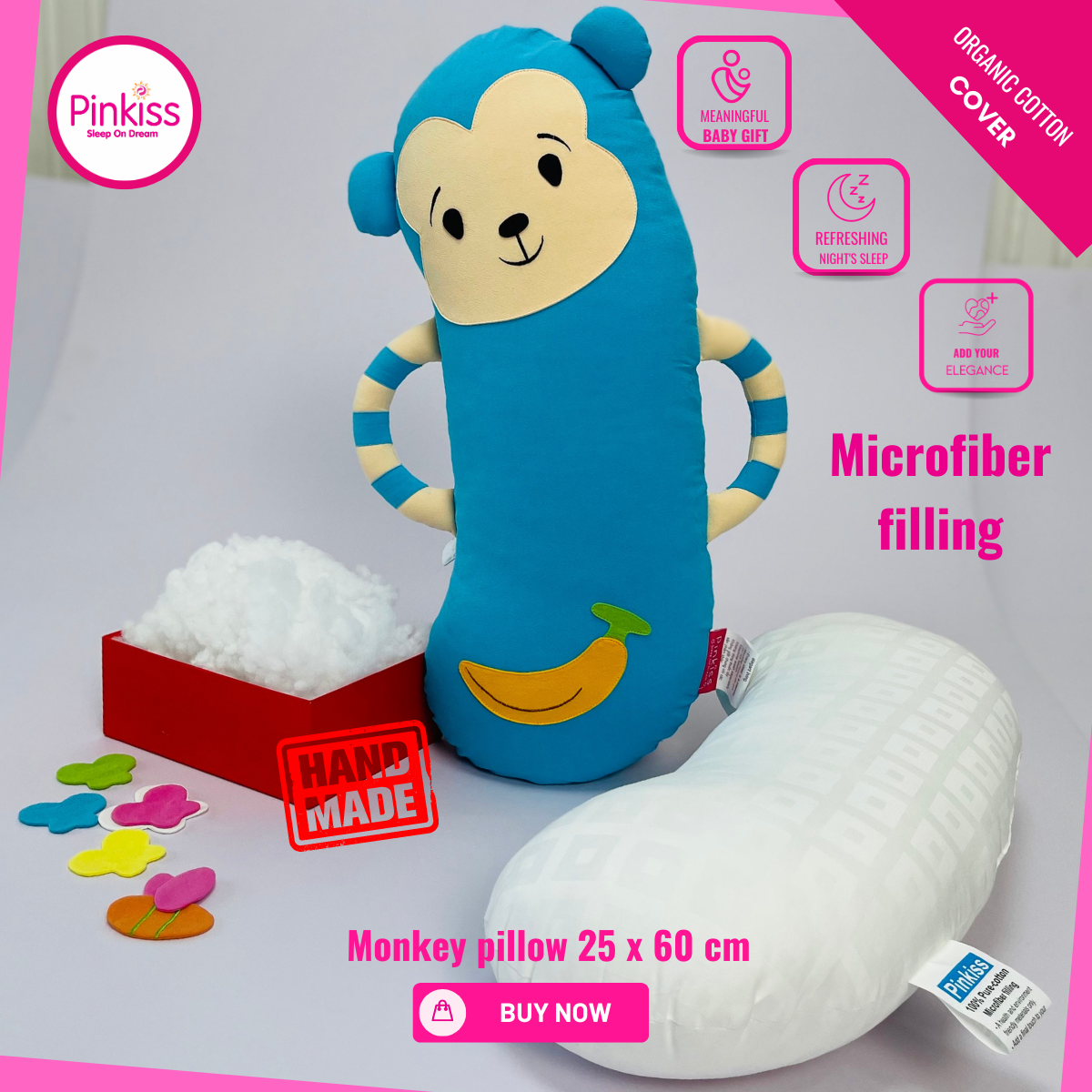 Gối ôm PINKISS khỉ 25x60cm