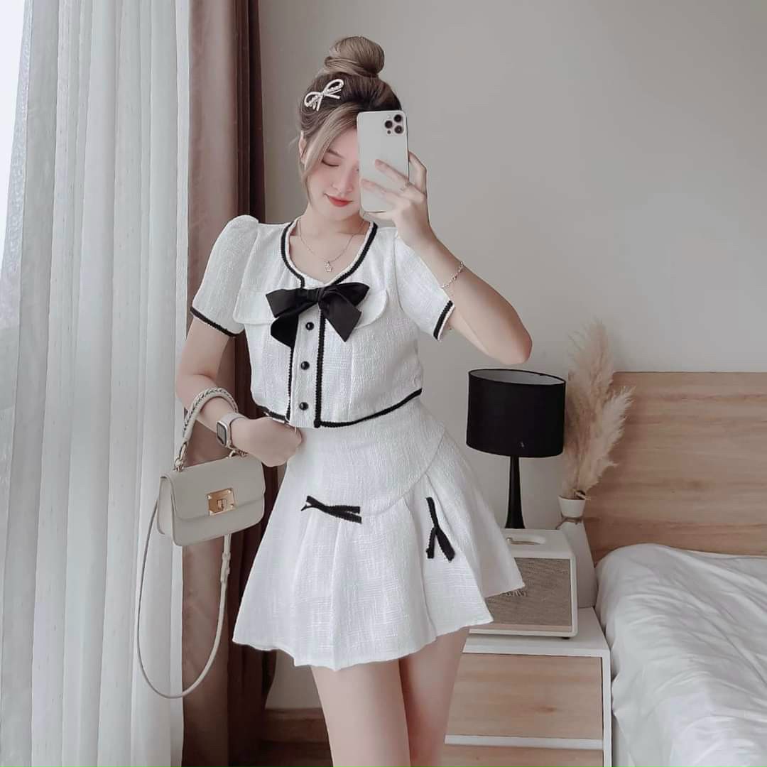 Sét Váy Áo Nữ Kiểu croptop & chân Váy(có lót trong)