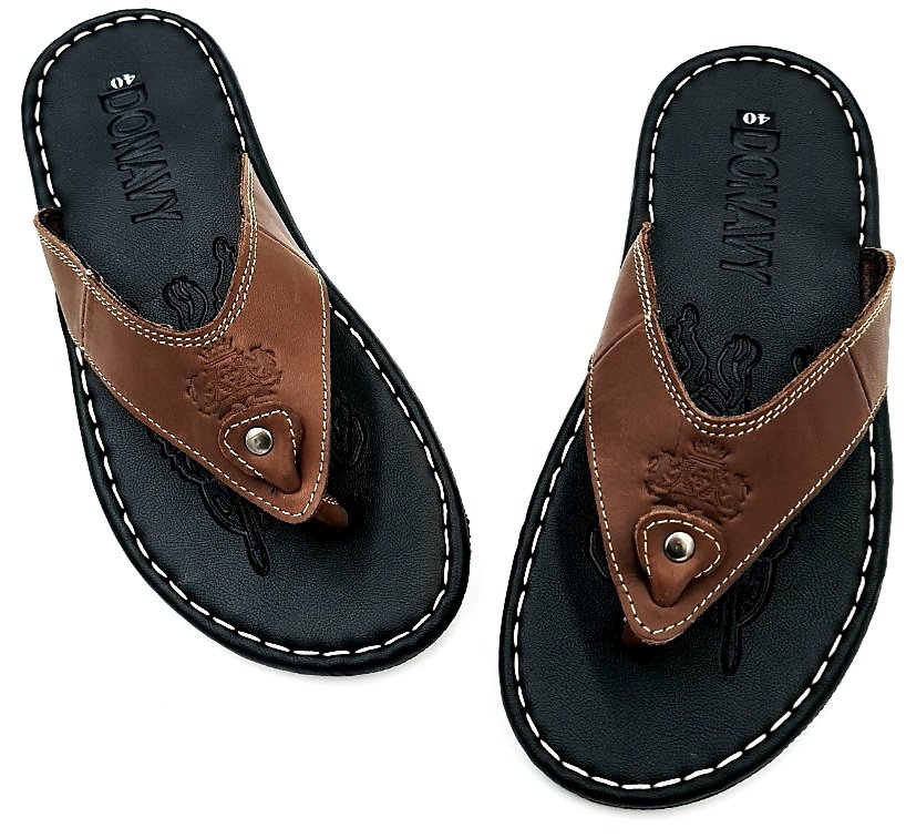 [HCM]DÉP KẸP NAM DA BÒ NTB124 (ĐEN NÂU VÀNG)