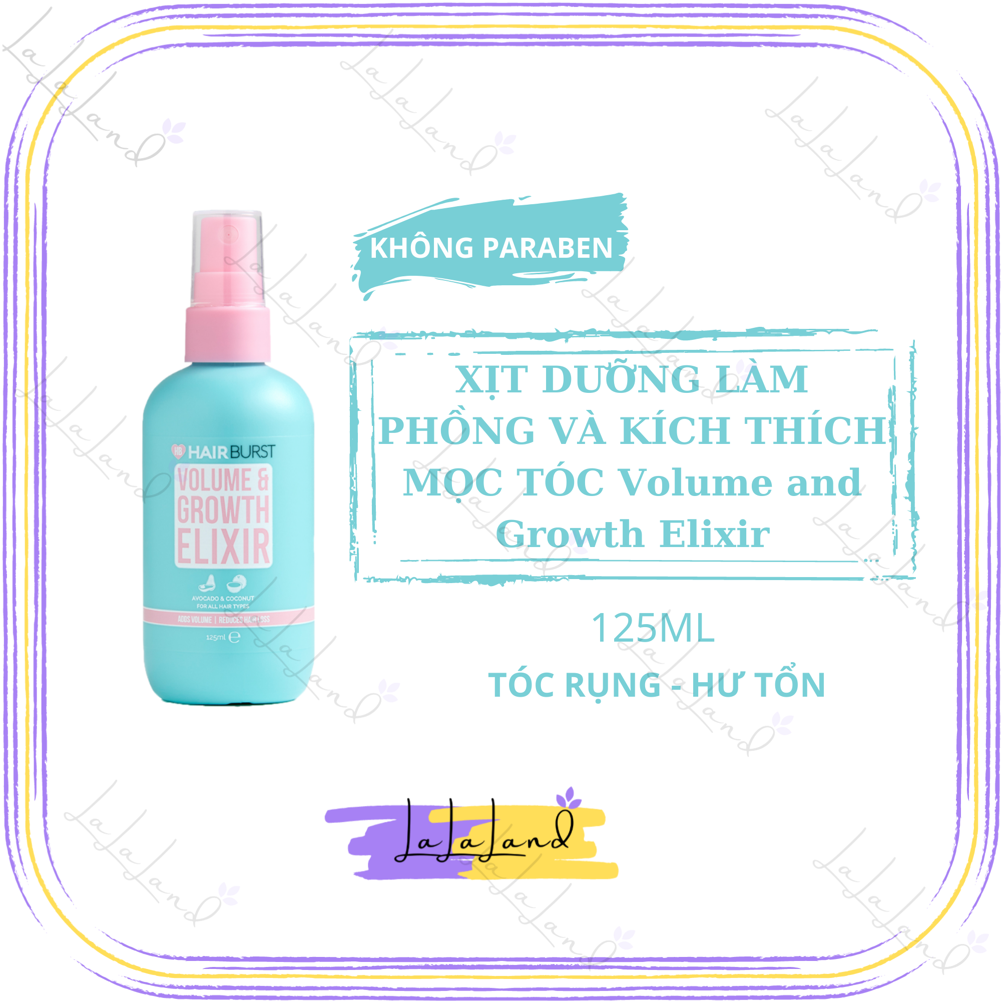 Xịt Dưỡng Tóc Hairburst Làm Phồng & Kích Thich Mọc Tóc 125ml Volume and Growth Elixir