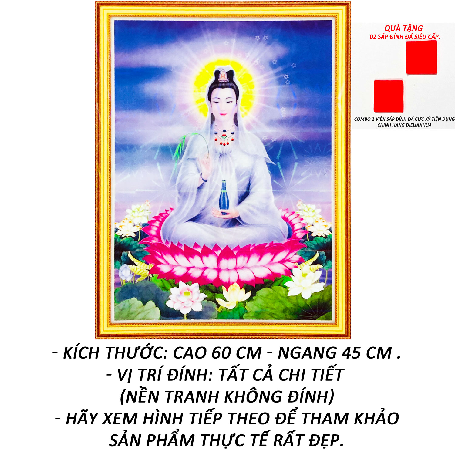 Tranh Đính Đá Gía Rẻ - Quan Thế Âm Bồ Tát Tỏa Hào Quang 26 (Kèm Quà Tặng) - Tranh Minh Hiền (TỰ ĐÍNH ĐÁ)
