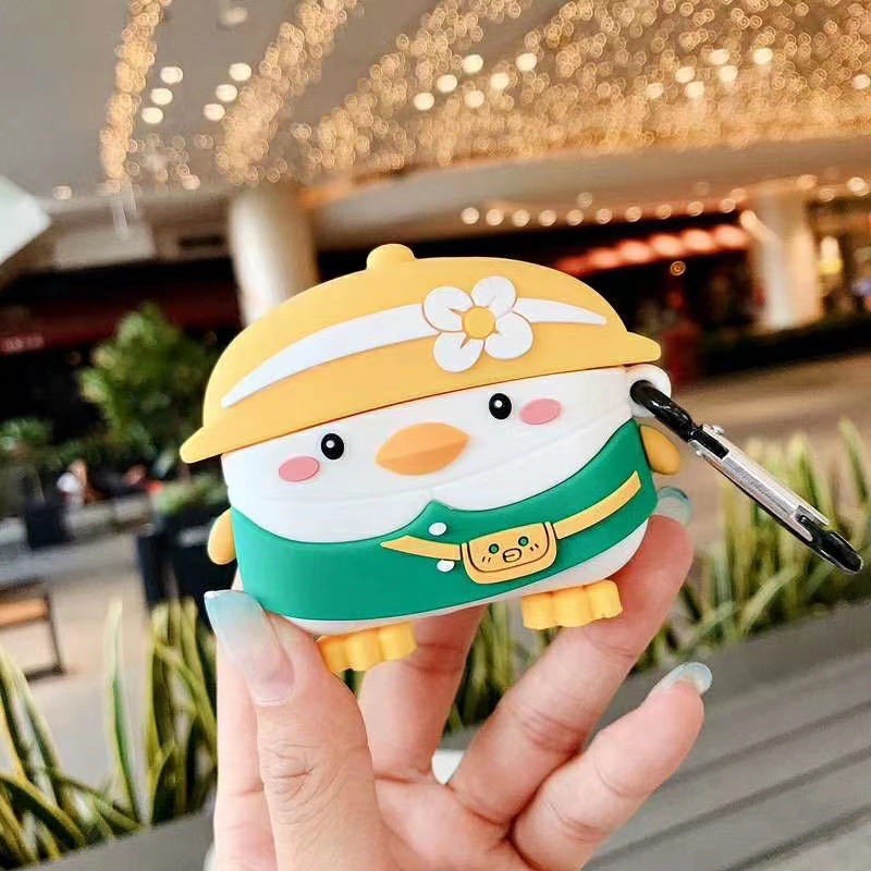 [Tặng kèm móc đeo] Case vỏ bao airpod 1 2 đựng tai nghe không dây Airpods  i11 i12 i18 i100 ... Vịt tiktok Mũ vàng