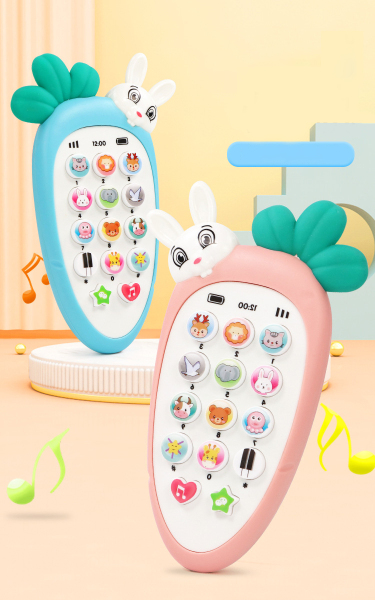 Điện thoại cà rốt thỏ trắng phát nhạc, tiếng động vật, TẶNG KÈM PIN đồ chơi giúp bé phát triển và nhận biết âm thanh