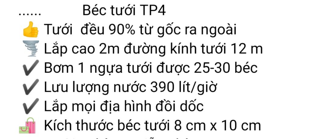 Béc tưới phun mưa TP4, mỗi béc tưới 100m2