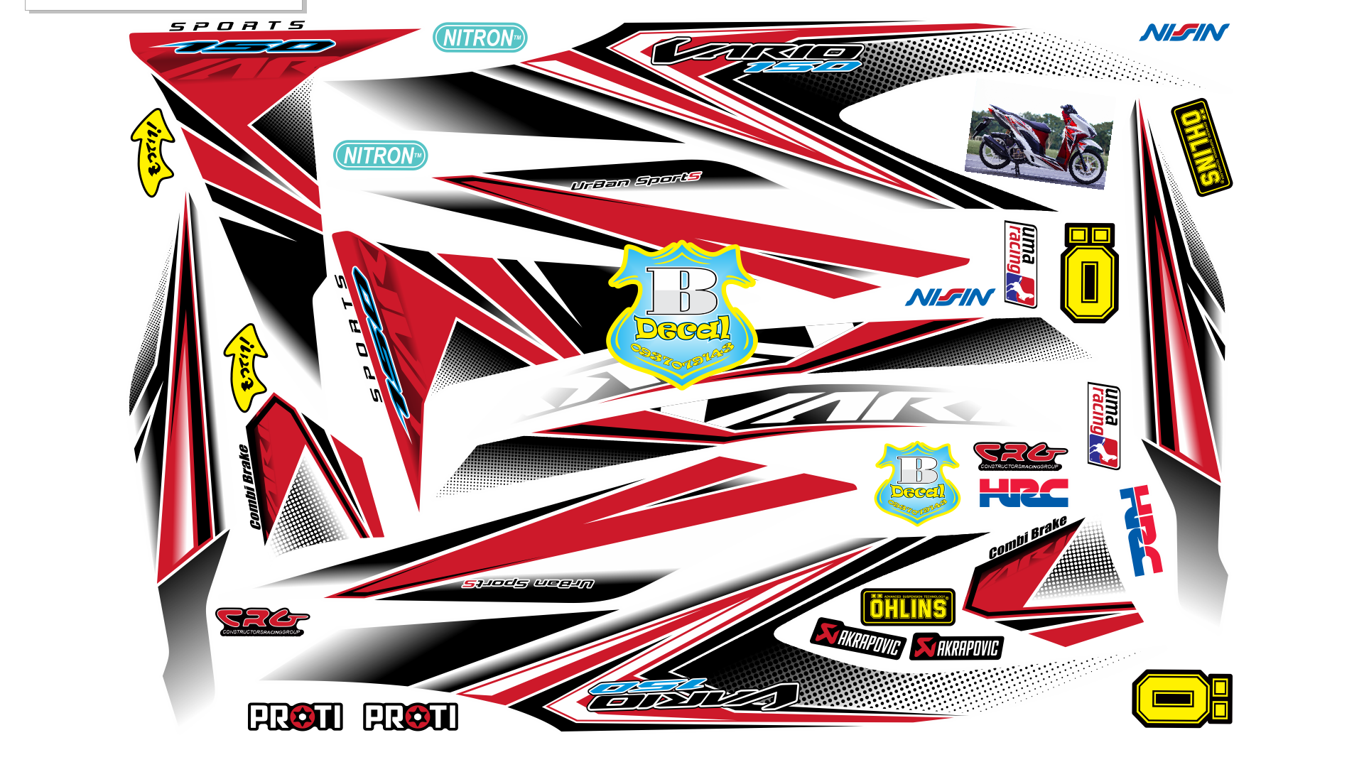Tem rời vario 150 trắng đỏ rice decal