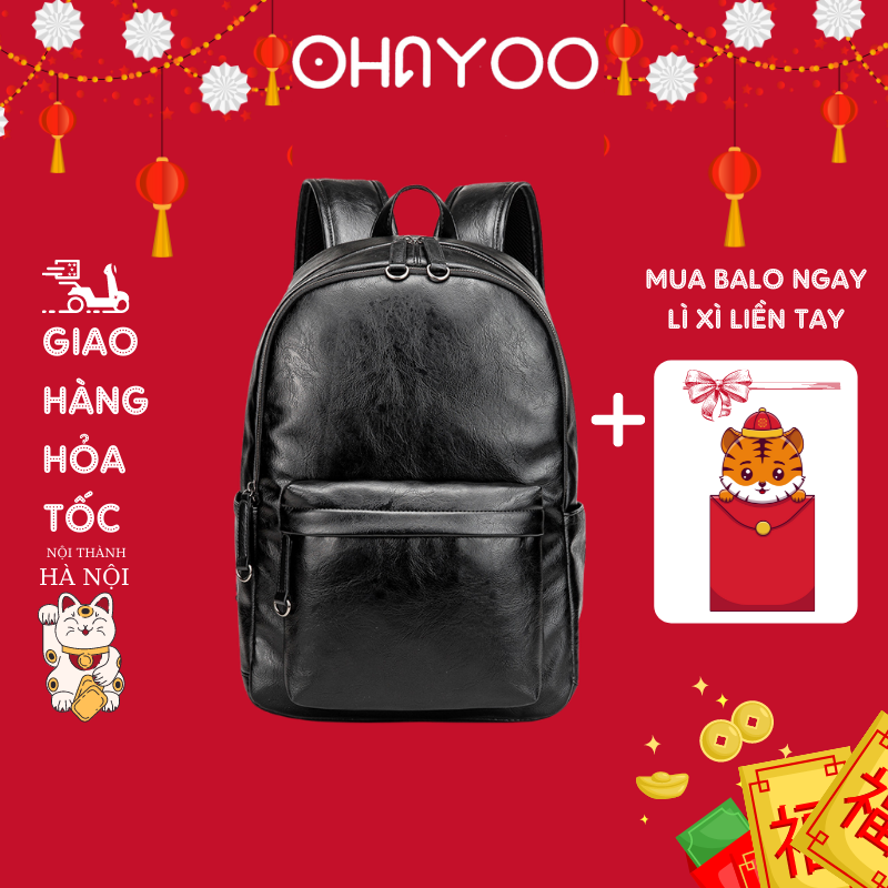 Balo Da Nam Nữ Đựng vừa laptop 15,6 inch Ohayoo, cặp da chống nước