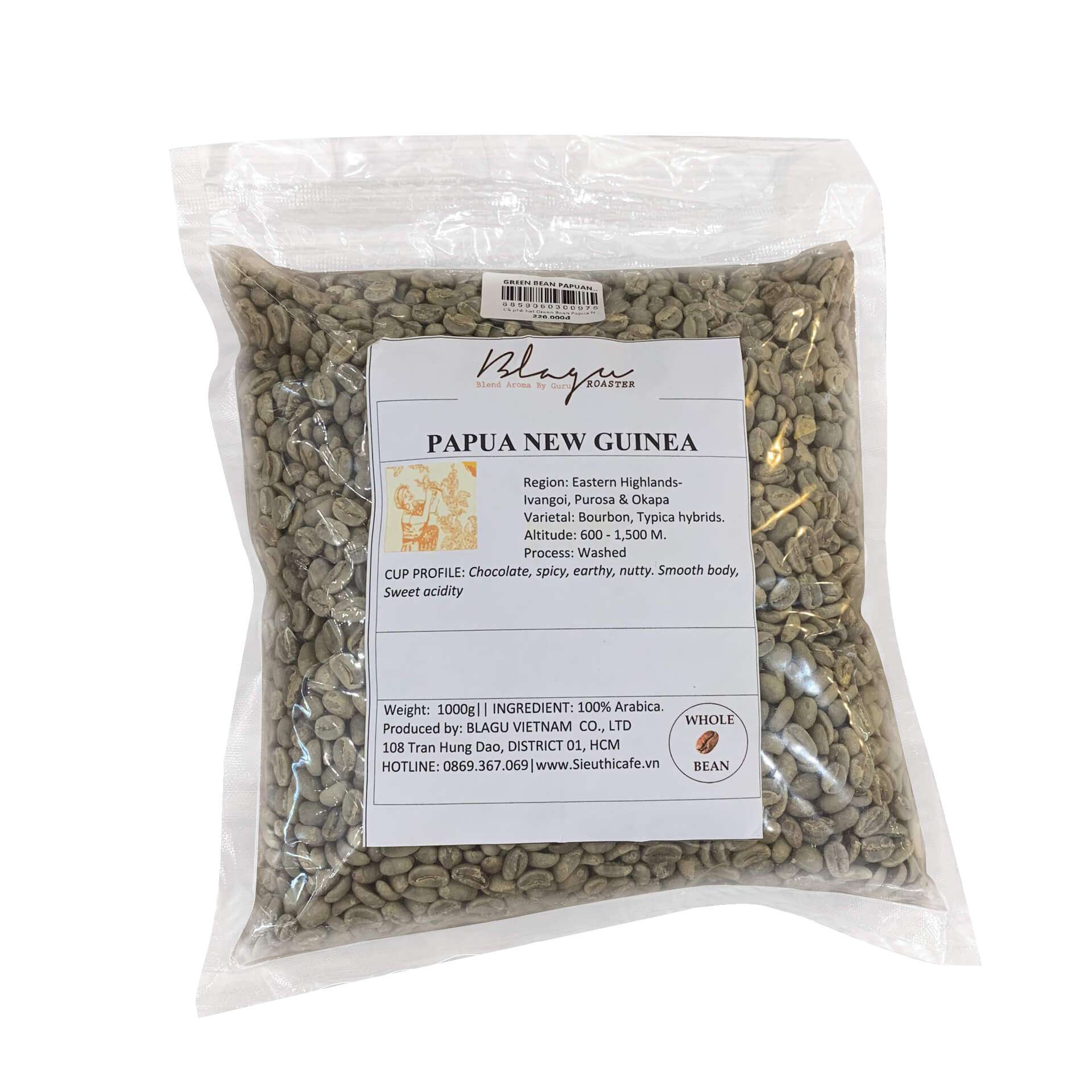 Cà Phê Đặc Sản Hạt Nhân Xanh Blagu Coffee - Green Bean Papua New Guinea - Túi 1kg