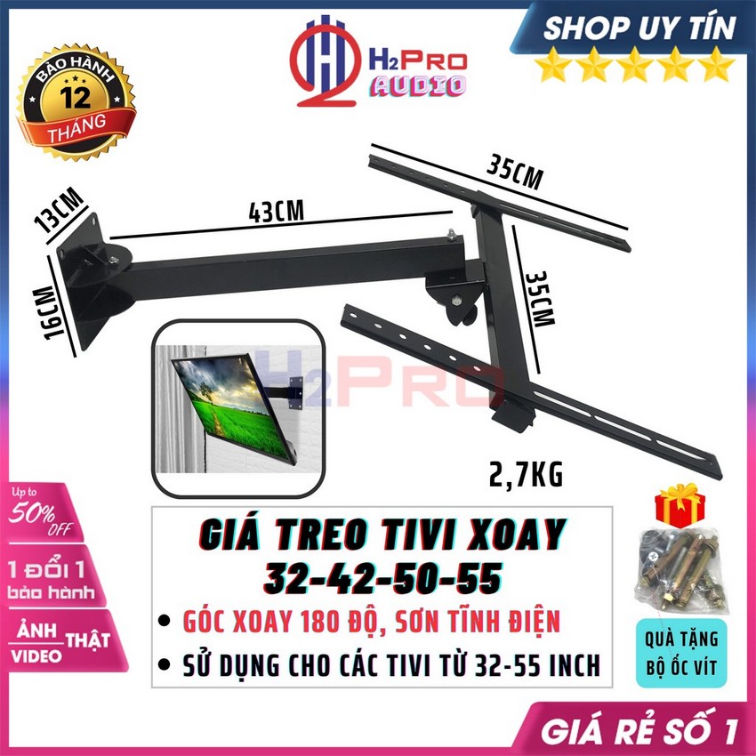 Giá Treo Tivi Xoay Đa Năng 32-55 Inch Tặng Ốc Vít, Độ Bền Cao - Xoay 360 Độ, Khung Treo Được Mọi Loại Tivi-H2Pro Audio