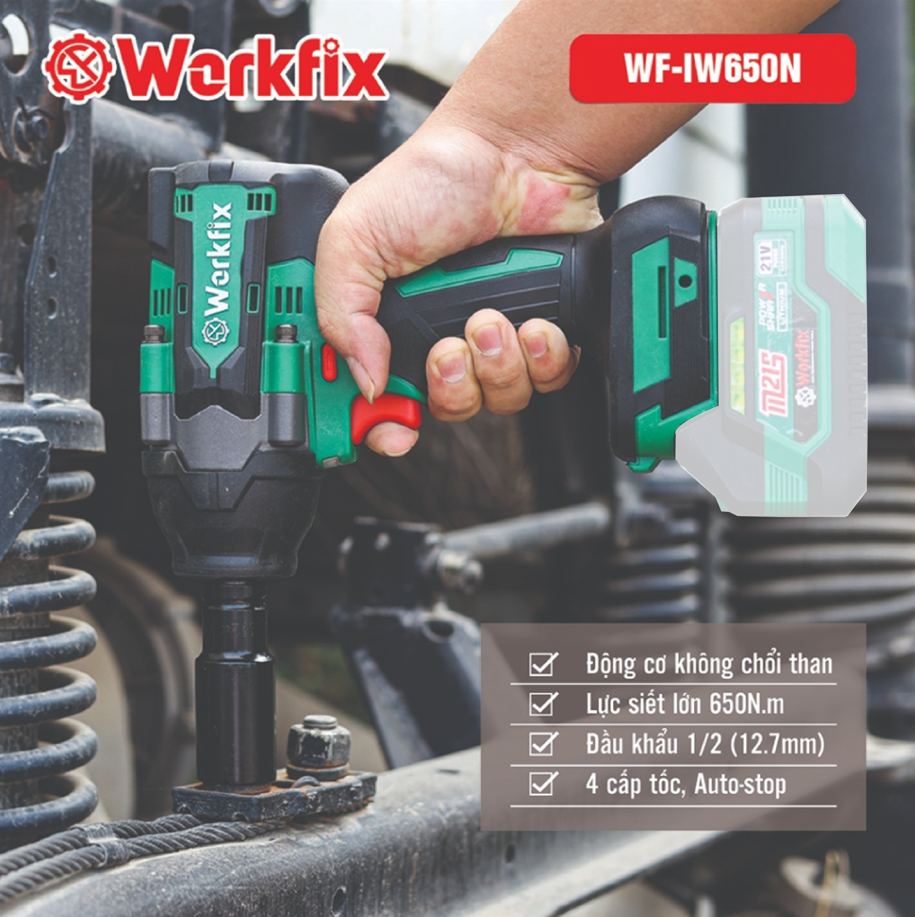 Thân máy siết bulong workfix 650nm wf-iw650 chân pin phổ thông makita - máy siết bulong ô tô