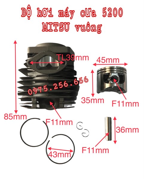 Bộ hơi máy cưa 5200=5900 mitsu vuông phụ tùng ô tô điên dân dụng máy móc nông lâm nghiệp