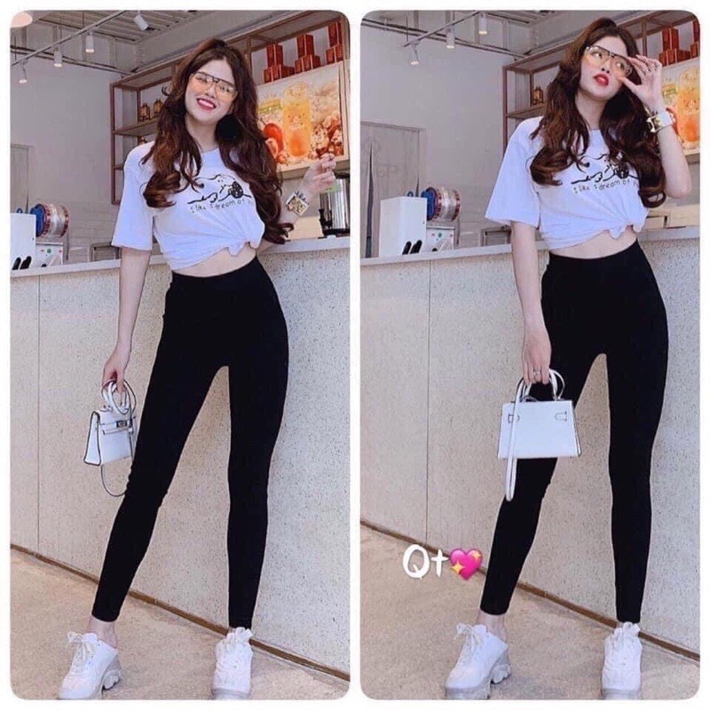 Quần legging DÀI cuộn hồng đủ size