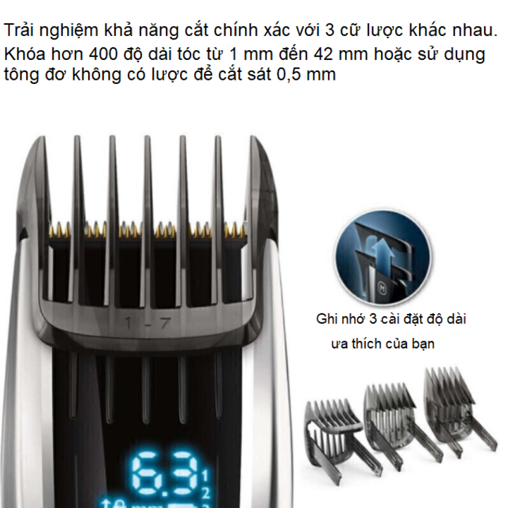 Tông đơ cắt tóc cao cấp thương hiệu nhập khẩu Philips HC9450, lưỡi cắt titanium dễ dàng thay đổi cữ lược, màn hình điều khiển cảm ứng, dùng liên tục lên đến 120 phút [Bảo hành 12 tháng]