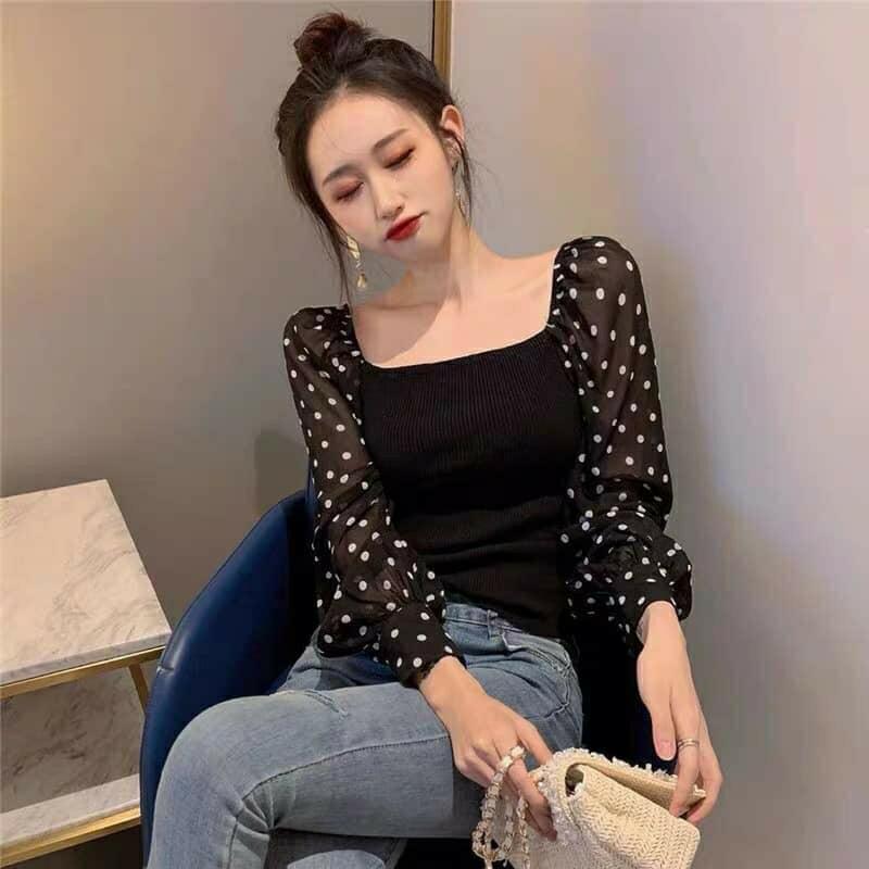Áo len tay voan phồng