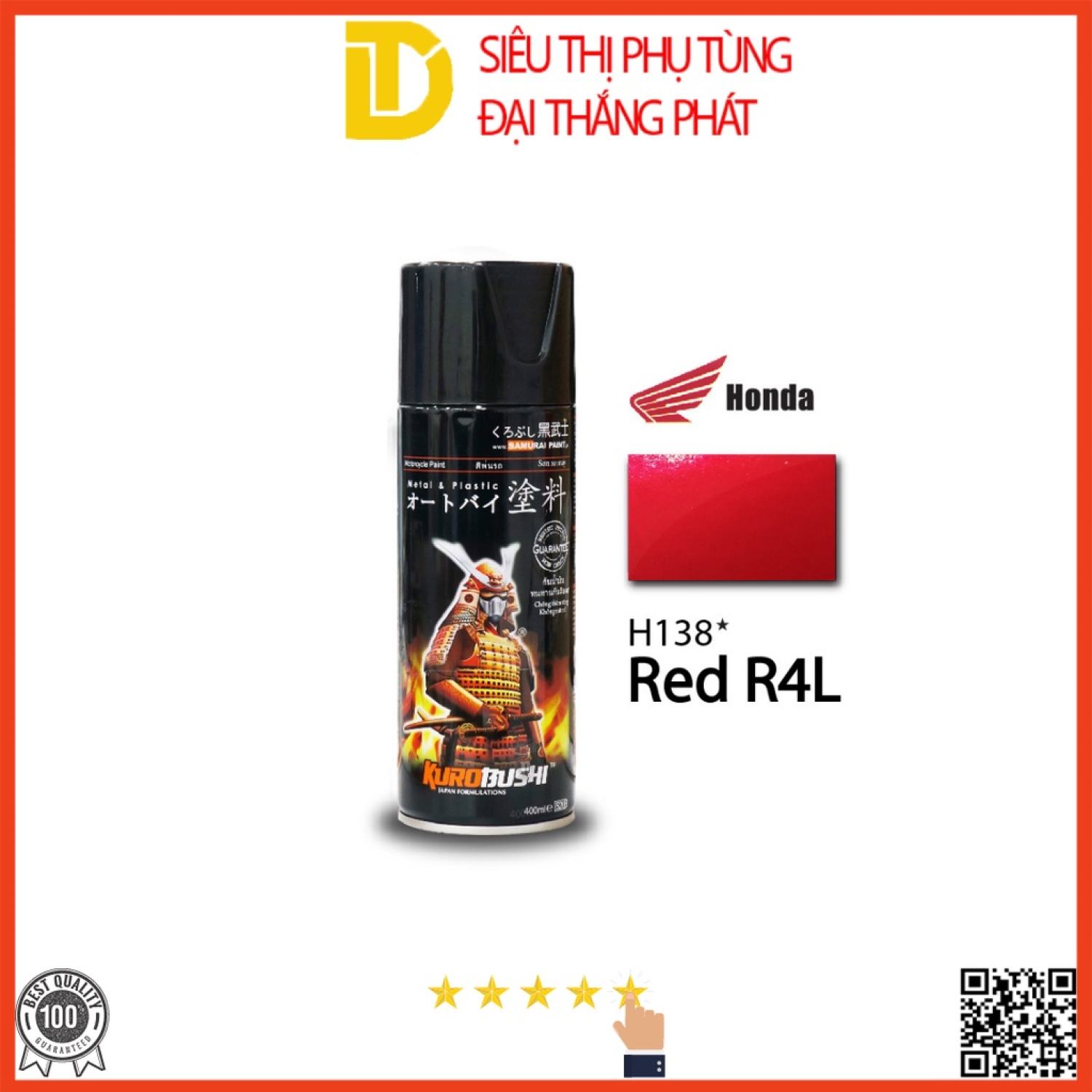 Sơn samurai, sơn xịt xe máy h138* màu đỏ r4l