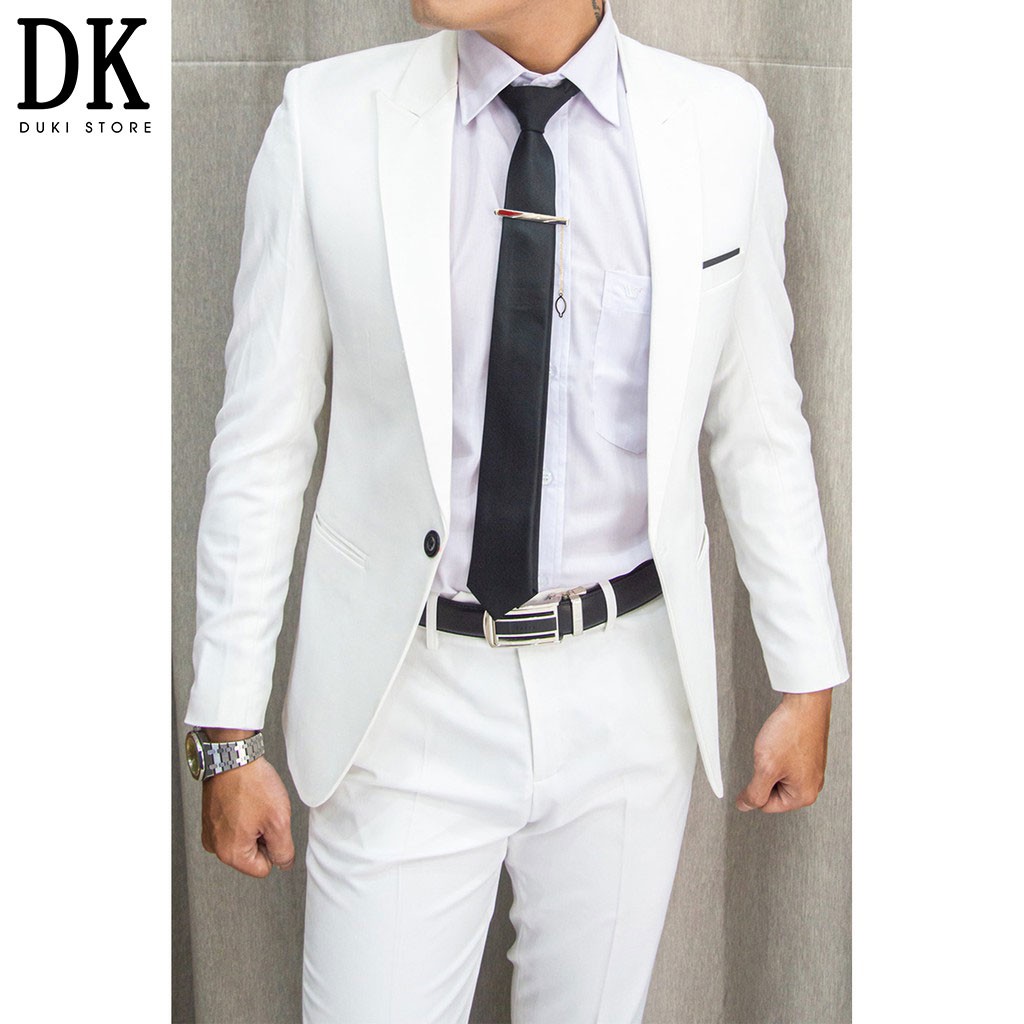 Bộ vest nam 1 cúc đẹp body màu trắng cực sang DKA0020 - DUKI STORE