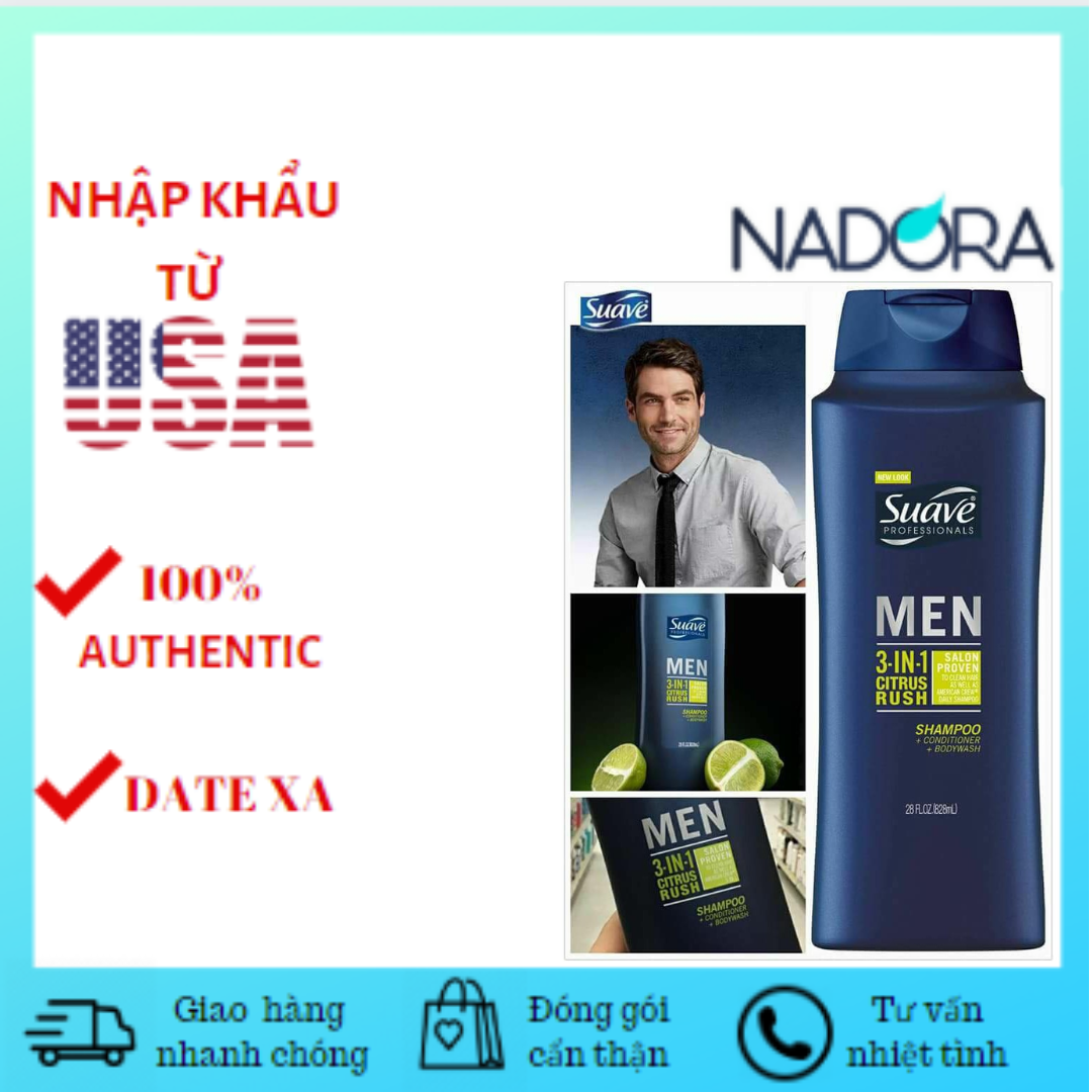 Sữa Tắm/Gội/Xả Suave Men 3 in 1 Citrus Rush (828ml)